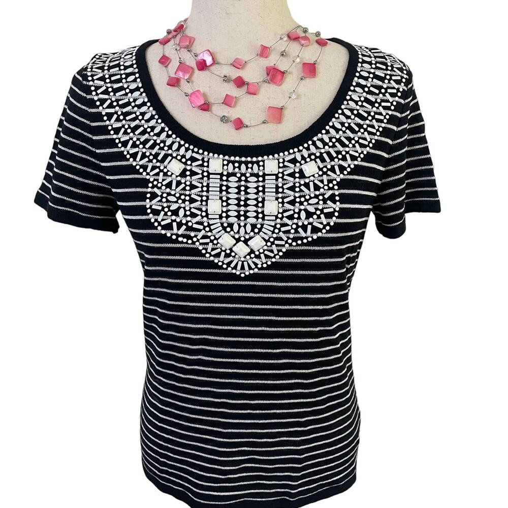 St John Jeweled Wool Blend Knit Top Sz P  (S)
